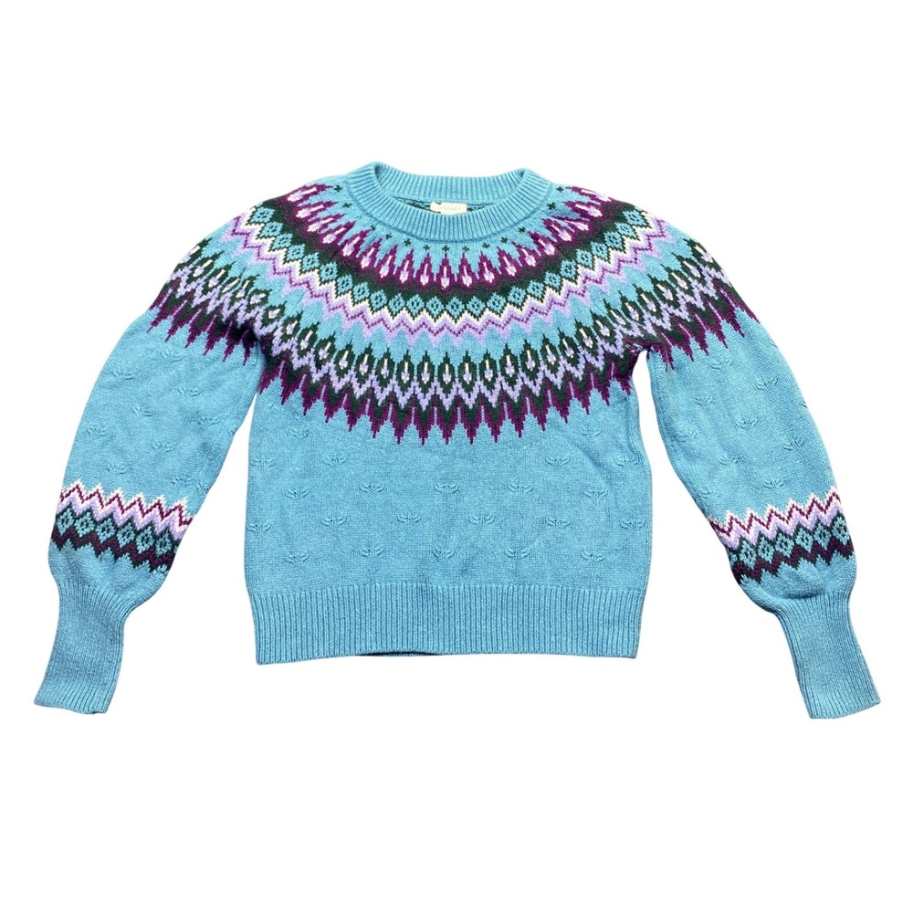 Sundance Eloise Fair Isle Pullover Sweater Women XS Blue Purple Nordic Wool Blnd